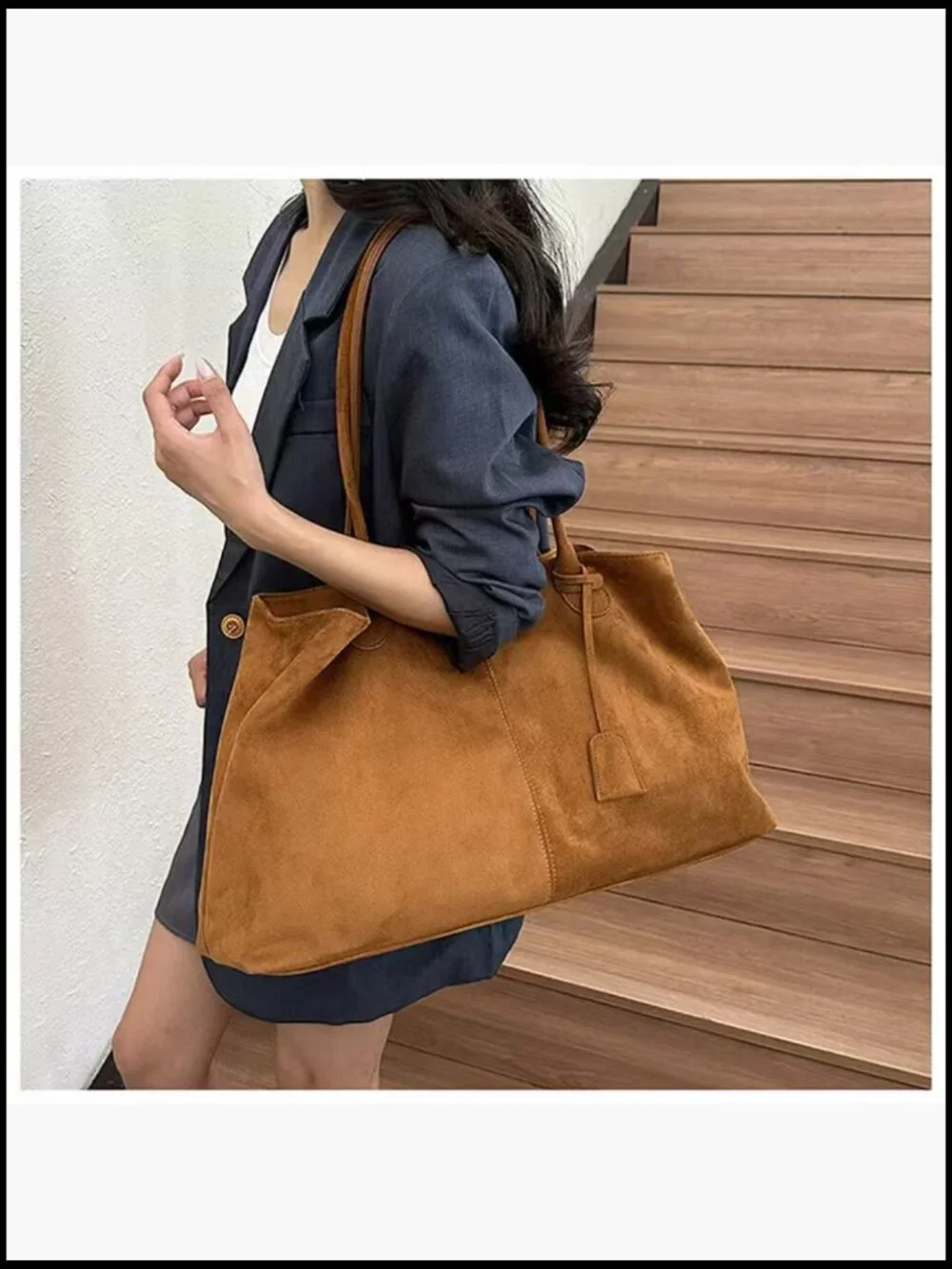 Large Faux Suede Hobo Tote Bag Magnetic Snap Closure Work Travel